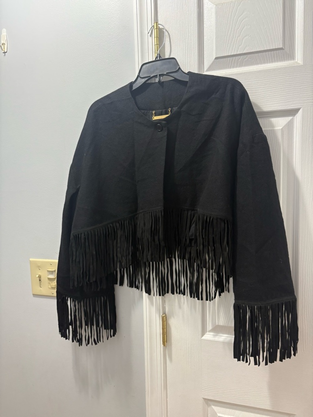 Diane Von Furstenberg Limora Cropped Wool & Lambs Leather Fringe Jacket Size P